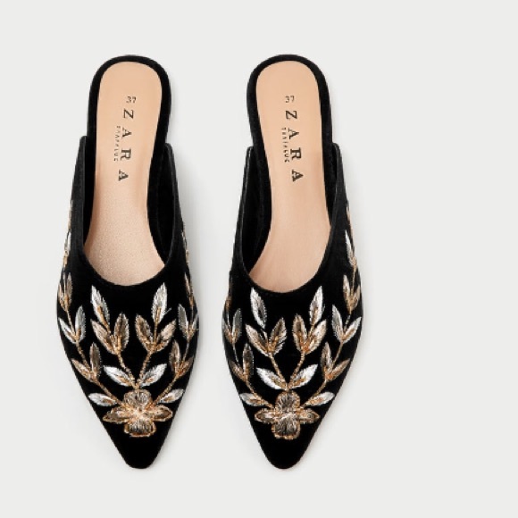 Zara red velvet mules with ties